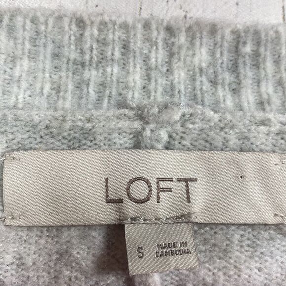 LOFT Gray Striped Crewneck Sweater Size S Cozy Minimalist Fall Knit Neutral - Picture 6 of 14